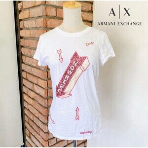 Armani Exchange Women T Shirt Short Sleeve Sequins NOWHERE Arrow Size L Org $130